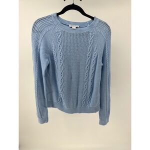 Pendleton Blue Cotton Cable Knit Pointelle Crewneck Sweater Womens Medium